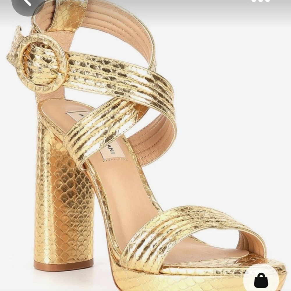 ANTONIO MELANI Gold Metallic Snakeskin Platform Heels